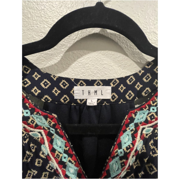 THML Embroidered Aztec Halter Mini Sleeveless Dress - Picture 2 of 5